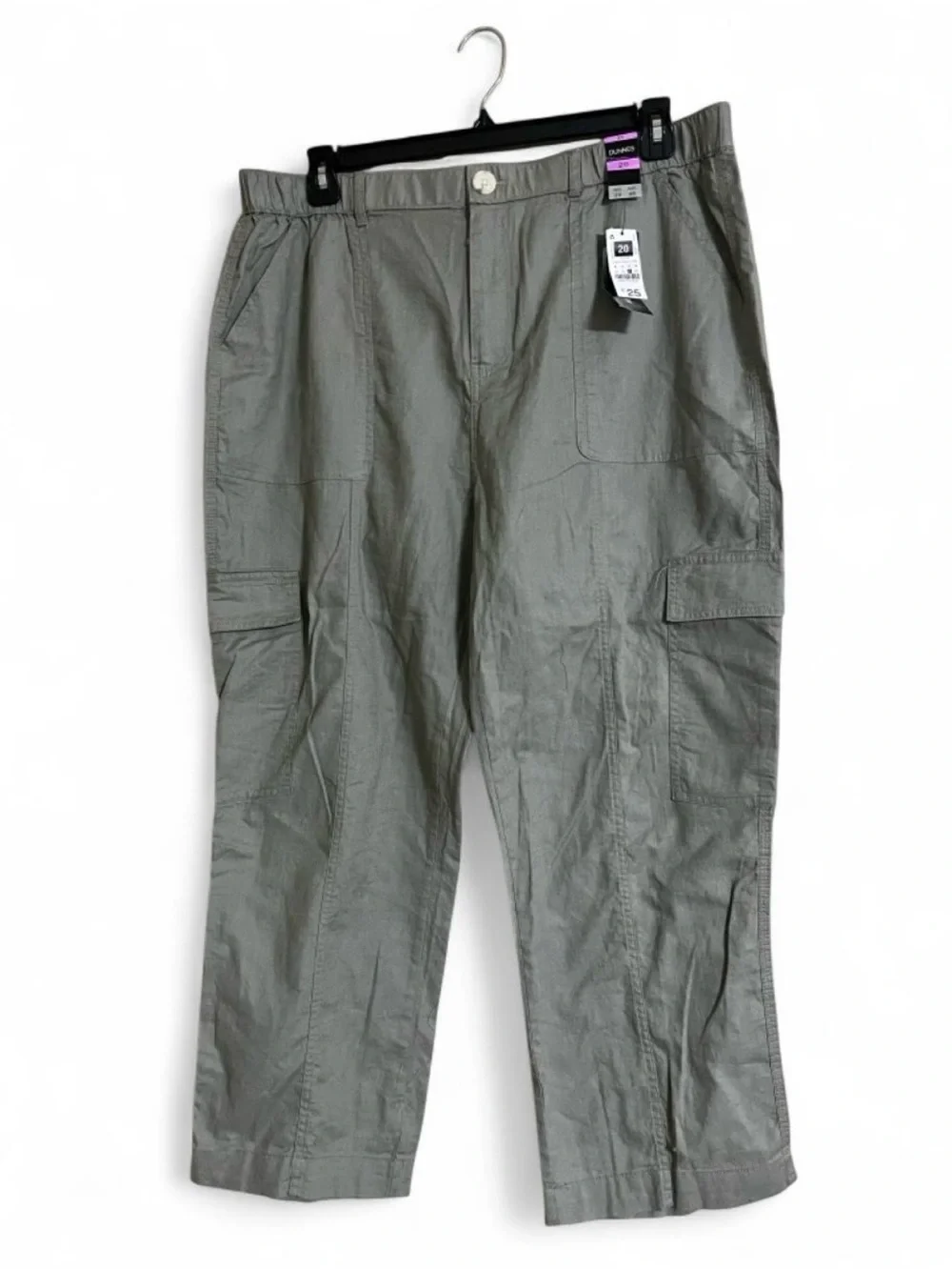 Dunnes Grey Cargo Pants Sz 20 High Waisted Utility Linen/Cotton Closet Staple